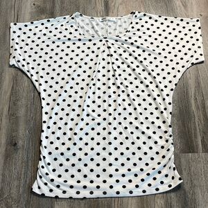 DoublJu Women’s White & Black Polka Dot Short Sleeve too, size XL
